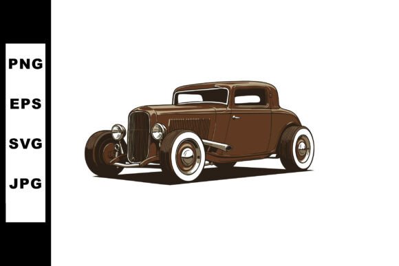 Classic Brown Vintage Hot Rod Car Illust Review