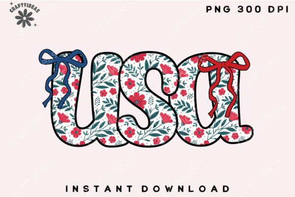 Floral Coquette USA Png, 4th of July Png