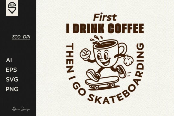 Retro Coffee Cup Character Skateboarder